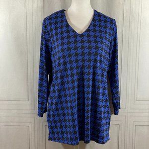 LULU B Purple & Black Houndstooth Print V-Neck Tunic Top Medium